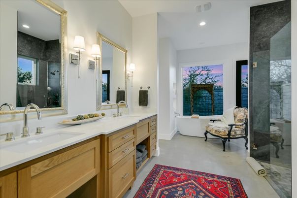 Bathroom, Dual Sink Vanities, Free Standing Baths, Interior, Recessed Lighting