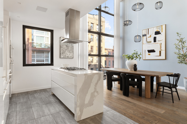 Dining room, Interior, Kitchen, Pendant Lights, Wood Texture Flooring