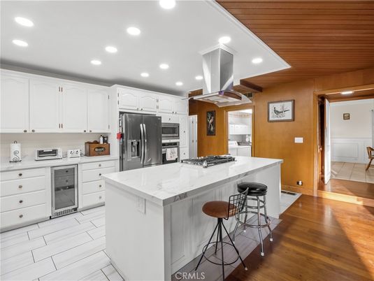 Interior, Kitchen, Recessed Lighting, Stainless Steel Appliances, Wooden Ceilings, Wood Texture Flooring