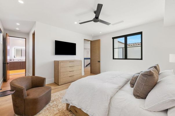 Bedroom, Interior, Recessed Lighting, Wood Texture Flooring
