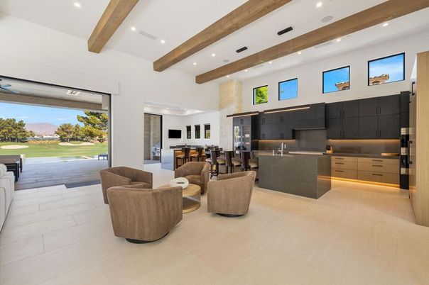 Interior, Kitchen, Living room, Pendant Lights, Recessed Lighting, Stainless Steel Appliances, Wooden Beams