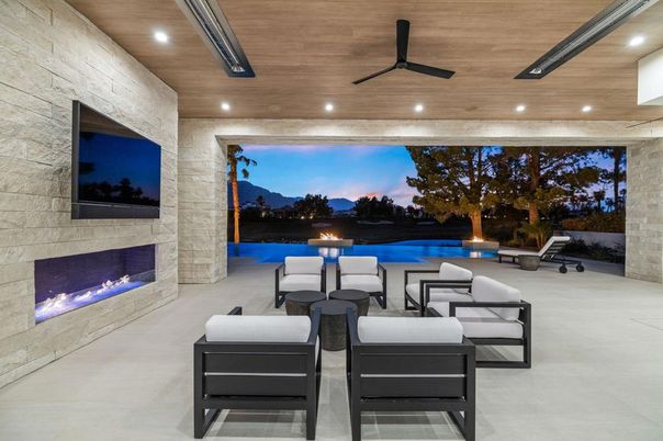 Exterior, Fireplace, Interior, Recessed Lighting, Stone Walls, Wooden Ceilings