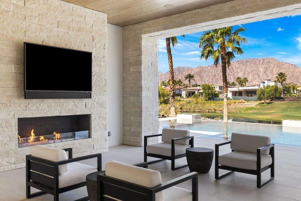 Fireplace, Interior, Recessed Lighting, Stone Walls, Water