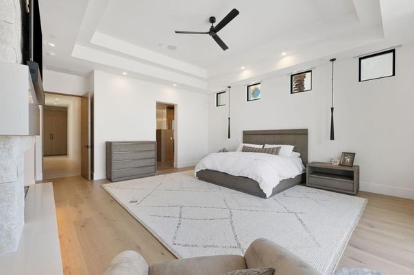 Bedroom, Interior, Recessed Lighting, Wood Texture Flooring
