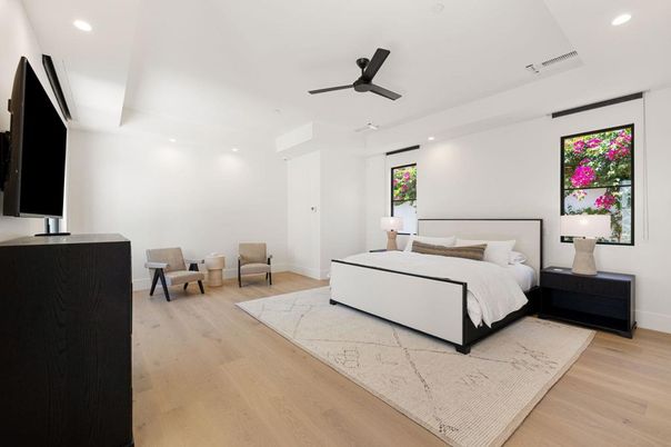 Bedroom, Interior, Recessed Lighting, Wood Texture Flooring