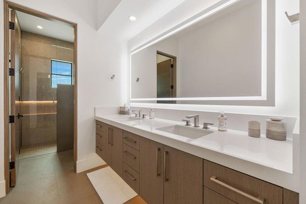 Bathroom, Dual Sink Vanities, Glass Shower, Interior, Recessed Lighting