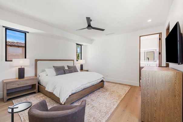 Bedroom, Interior, Recessed Lighting, Wood Texture Flooring