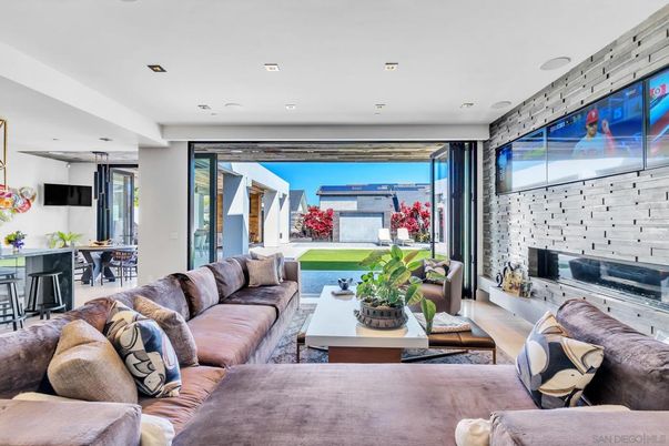 Fireplace, Interior, Living room, Recessed Lighting, Stone Walls