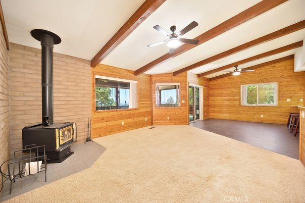 Empty room, Fireplace, Interior, Stone Walls, Wooden Beams, Wooden Walls