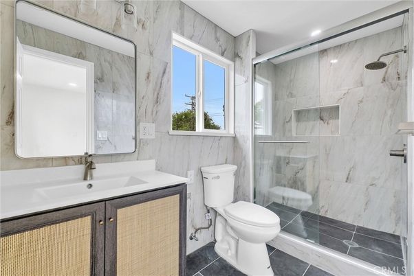 Bathroom, Glass Shower, Interior, Marble Walls, Recessed Lighting