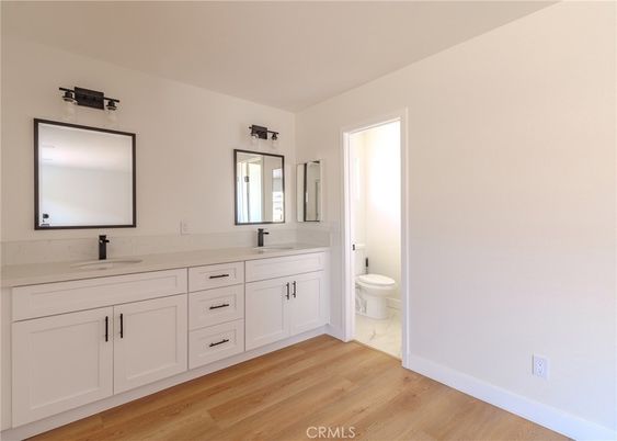 Bathroom, Dual Sink Vanities, Interior, Marble, Wood Texture Flooring