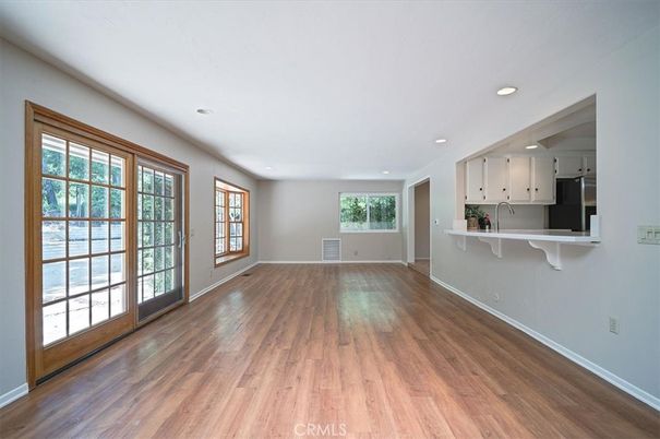 Empty room, Interior, Kitchen, Recessed Lighting, Wood Texture Flooring