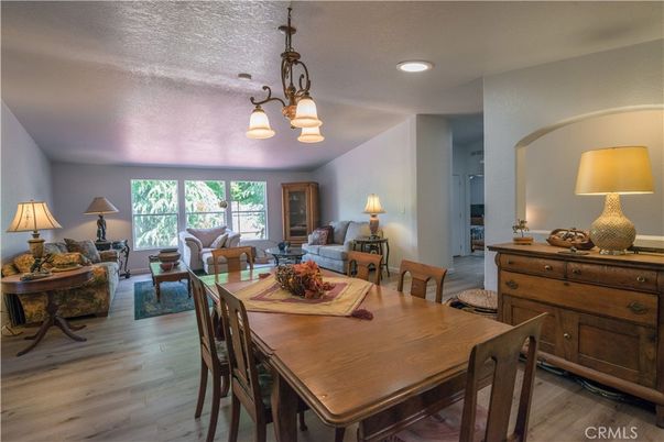 Chandelier, Dining room, Interior, Living room, Recessed Lighting, Wood Texture Flooring