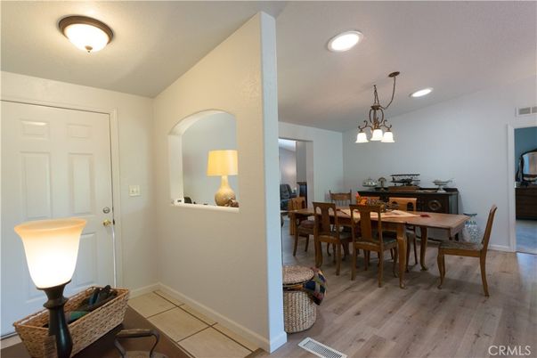 Dining room, Interior, Pendant Lights, Recessed Lighting, Wood Texture Flooring