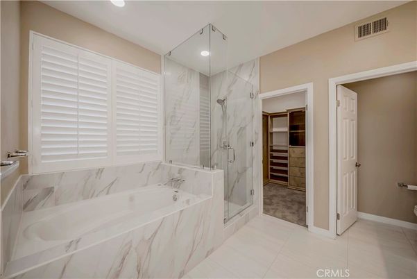 Bathroom, Glass Shower, Interior, Marble Walls, Recessed Lighting