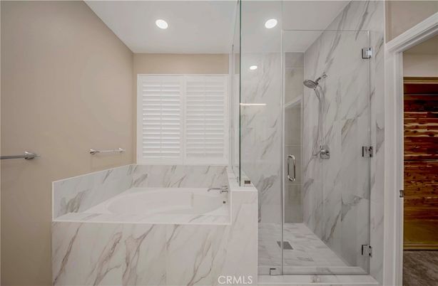 Bathroom, Glass Shower, Interior, Marble Walls, Recessed Lighting