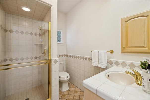 Bathroom, Glass Shower, Interior, Recessed Lighting, Tile Countertops