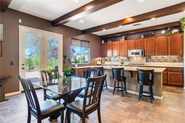 Dining room, Interior, Kitchen, Recessed Lighting, Wooden Beams