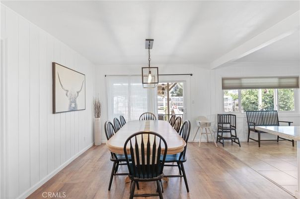 Dining room, Interior, Pendant Lights, Wood Texture Flooring