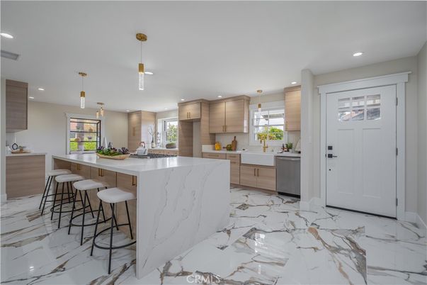 Interior, Kitchen, Marble, Pendant Lights, Recessed Lighting