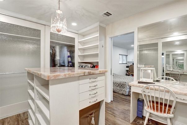 Bedroom, Interior, Pendant Lights, Recessed Lighting, Wood Texture Flooring