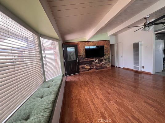 Empty room, Fireplace, Interior, Stone Walls, Wood Texture Flooring