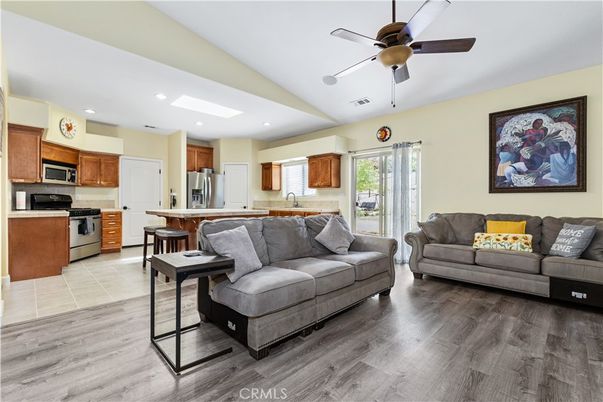 Interior, Kitchen, Living room, Recessed Lighting, Stainless Steel Appliances, Wood Texture Flooring