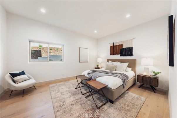 Bedroom, Interior, Recessed Lighting, Wood Texture Flooring