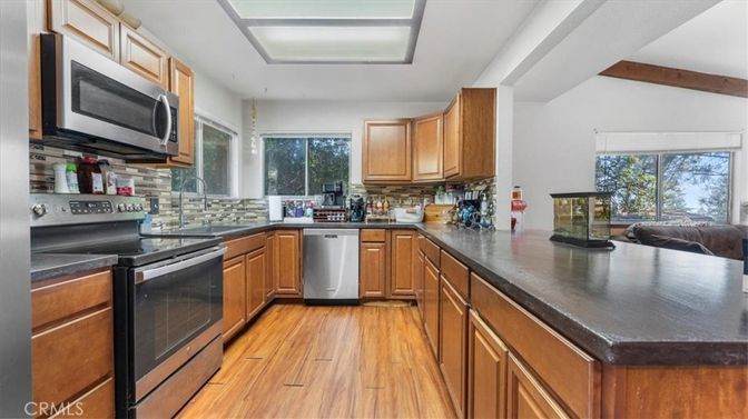 Interior, Kitchen, Stainless Steel Appliances, Wooden Beams, Wood Texture Flooring