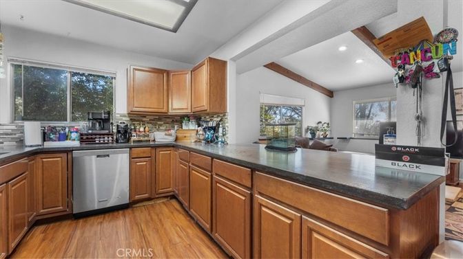 Interior, Kitchen, Recessed Lighting, Wooden Beams, Wood Texture Flooring