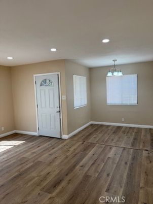 Chandelier, Empty room, Interior, Recessed Lighting, Wood Texture Flooring