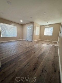Chandelier, Empty room, Interior, Recessed Lighting, Wood Texture Flooring