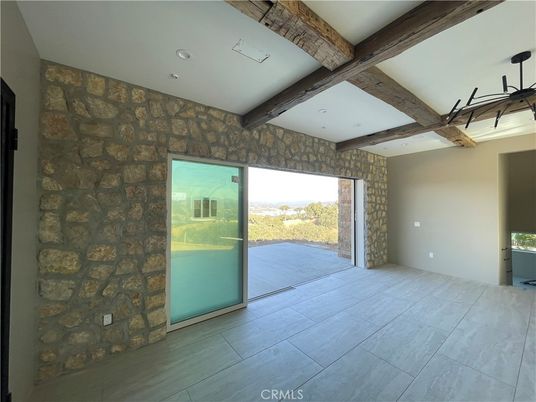 Empty room, Interior, Recessed Lighting, Stone Walls, Wooden Beams