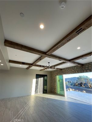 Garage, Interior, Recessed Lighting, Stone Walls, Wood Texture Flooring