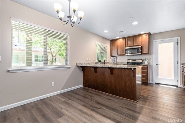Chandelier, Interior, Kitchen, Recessed Lighting, Wood Texture Flooring