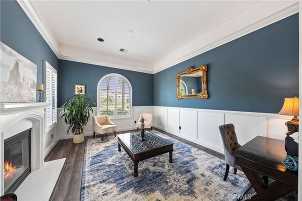 Fireplace, Interior, Recessed Lighting, Wood Texture Flooring