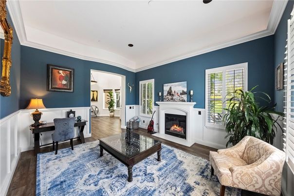 Fireplace, Home Office, Interior, Living room, Wood Texture Flooring