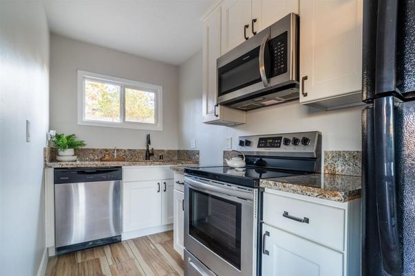 Interior, Kitchen, Stainless Steel Appliances, Wood Texture Flooring