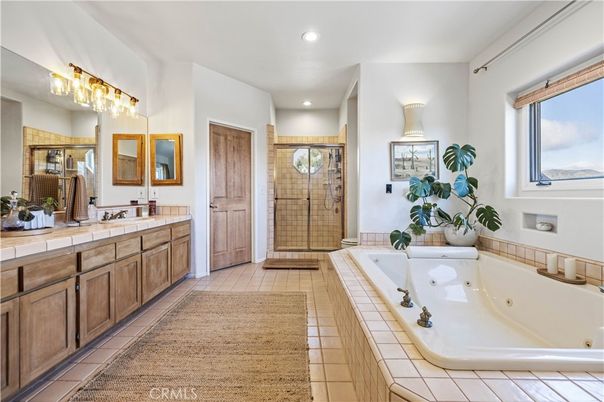 Bathroom, Dual Sink Vanities, Glass Shower, Interior, Recessed Lighting, Tile Countertops