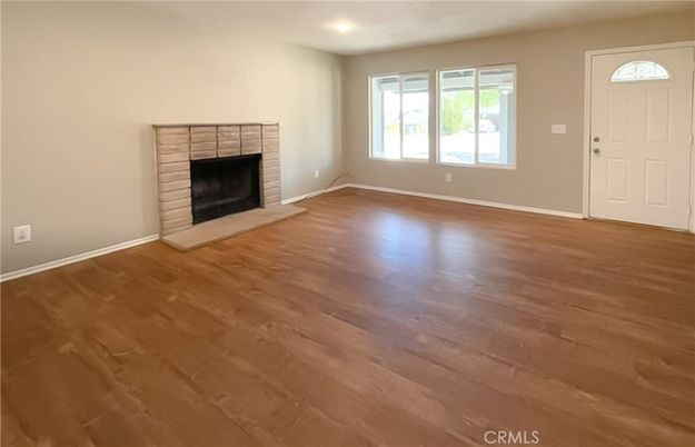 Empty room, Fireplace, Interior, Recessed Lighting, Wood Texture Flooring