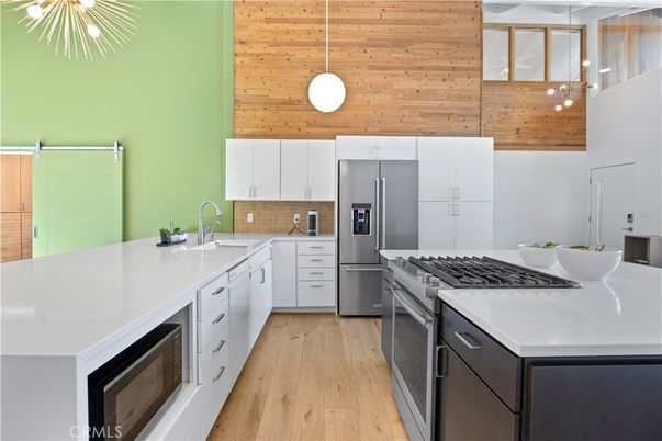 Interior, Kitchen, Pendant Lights, Stainless Steel Appliances, Wooden Ceilings, Wood Texture Flooring