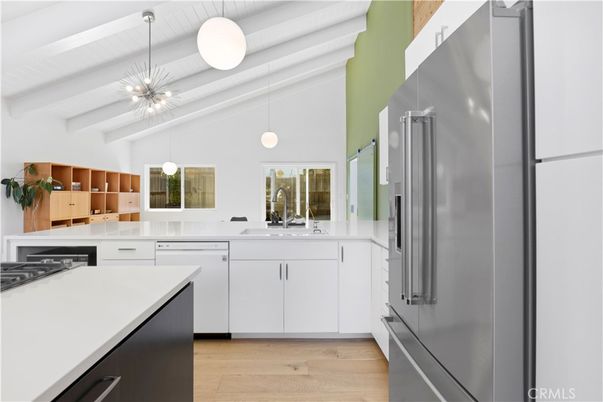Interior, Kitchen, Pendant Lights, Stainless Steel Appliances, Wood Texture Flooring