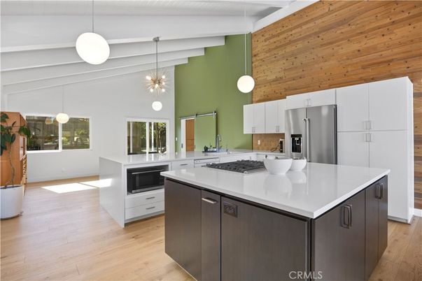 Interior, Kitchen, Pendant Lights, Stainless Steel Appliances, Wood Texture Flooring