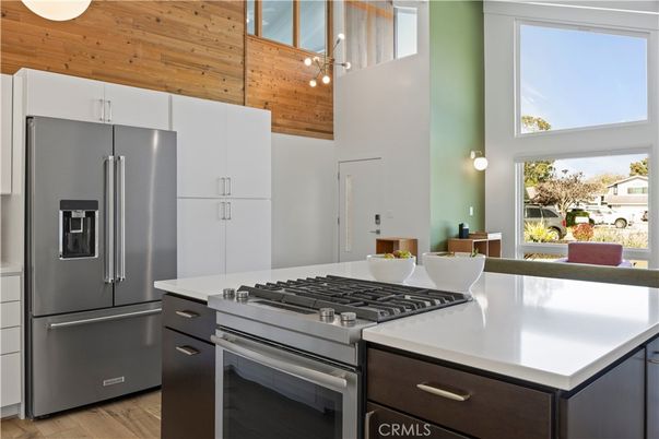 Interior, Kitchen, Pendant Lights, Stainless Steel Appliances, Wooden Ceilings, Wood Texture Flooring