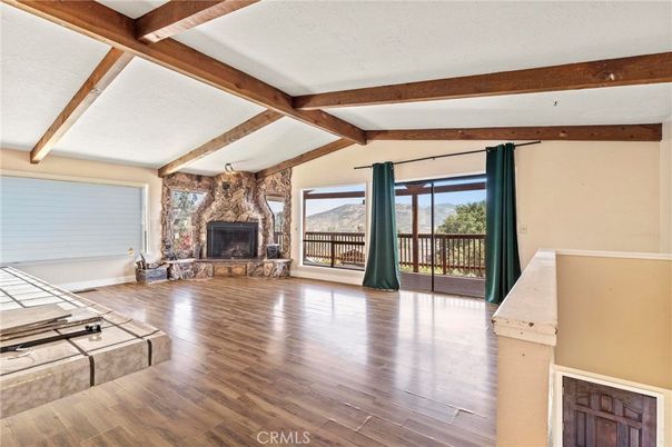 Empty room, Fireplace, Interior, Wooden Beams, Wood Texture Flooring