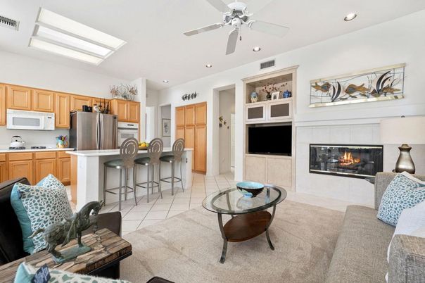 Fireplace, Interior, Kitchen, Living room, Recessed Lighting