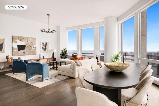 Dining room, Interior, Living room, Pendant Lights, Water, Wood Texture Flooring