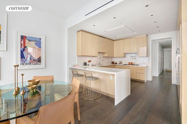 Dining room, Interior, Kitchen, Recessed Lighting, Wood Texture Flooring