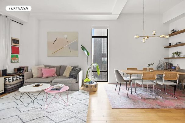 Dining room, Interior, Living room, Pendant Lights, Wood Texture Flooring