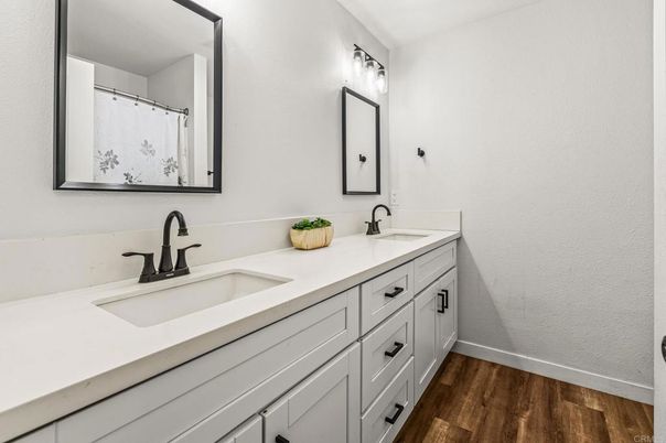 Bathroom, Dual Sink Vanities, Interior, Wood Texture Flooring